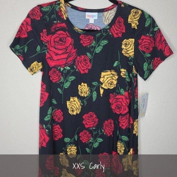 LuLaRoe Carly Dress XXS Black Rose Floral NWT - Picture 1 of 2